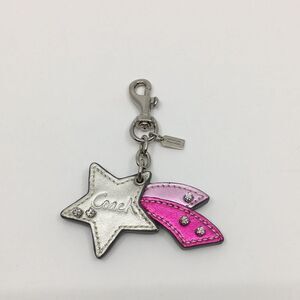 Coach Shooting Star Metallic Leather Bag Charm or Key Chain w/ rhinestones